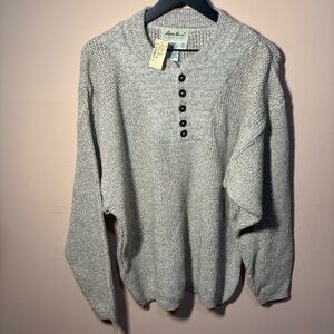 Vintage Eddie Bauer Men’s XL Henley Sweater Sand Cotton Knit USA NWT Made in USA